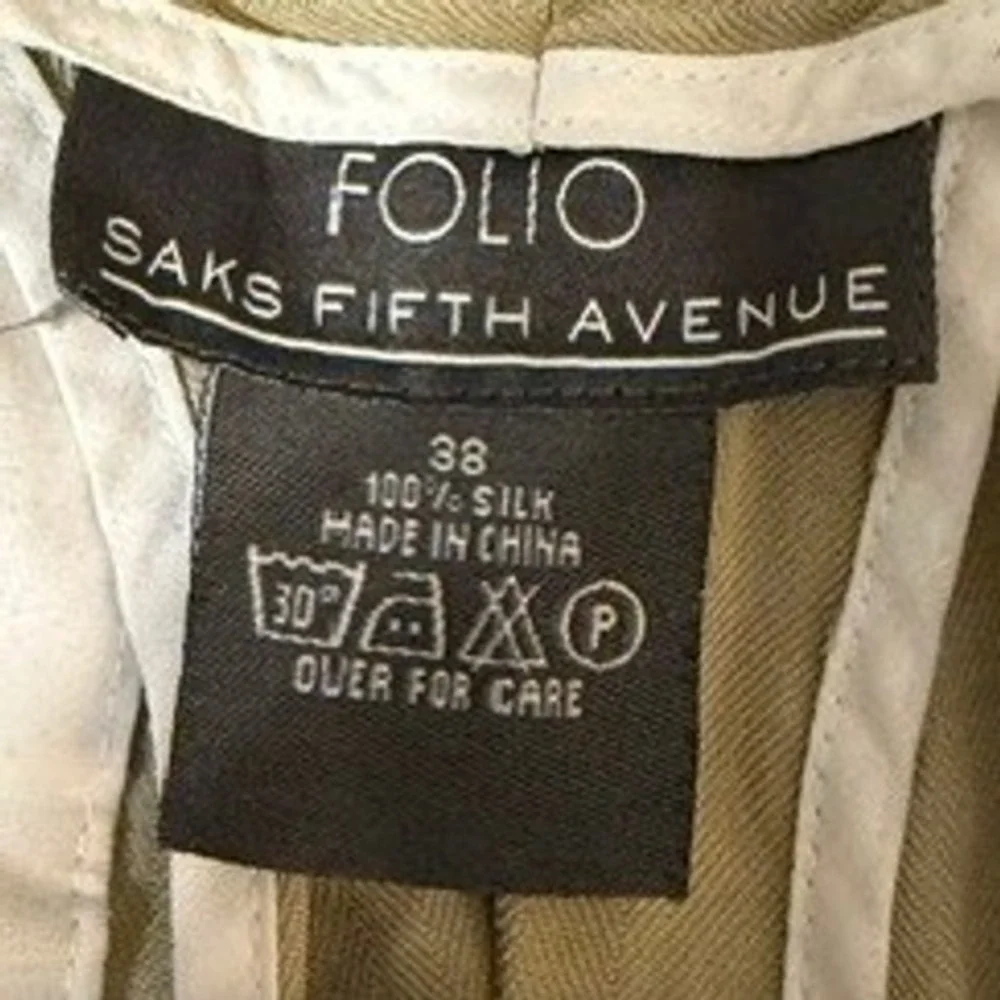 Folio Saks Fifth Avenue Mens 38 100% Silk Double Pleated Classic Shorts Khaki